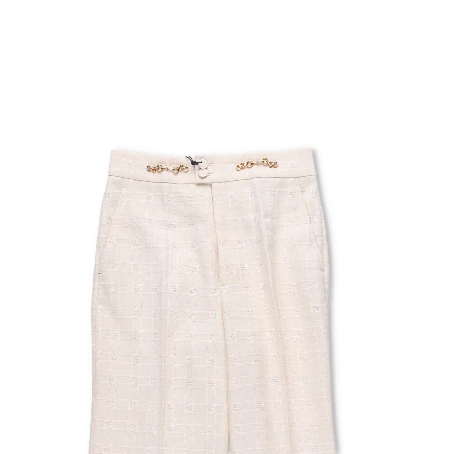 GUCCI Womens Trousers Ivory Cotton Wool Blend Check Flared Leg 40 RRP 550 — View 2