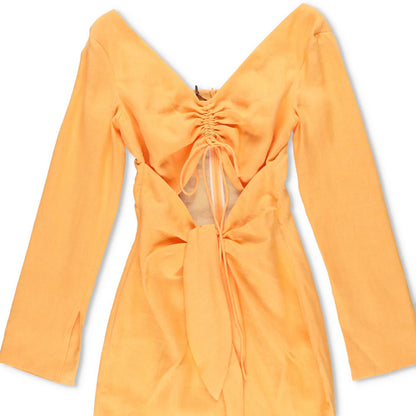 NANUSHKA Womens Gilia Mini Dress V-Neck Long Sleeve Ruched Orange Tie XXS RRP540 — View 3
