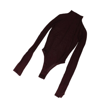 ALAIA Womens Allinone Bodysuit Long Sleeve Fitted Jersey Burgundy 34 RRP 790 — View 2