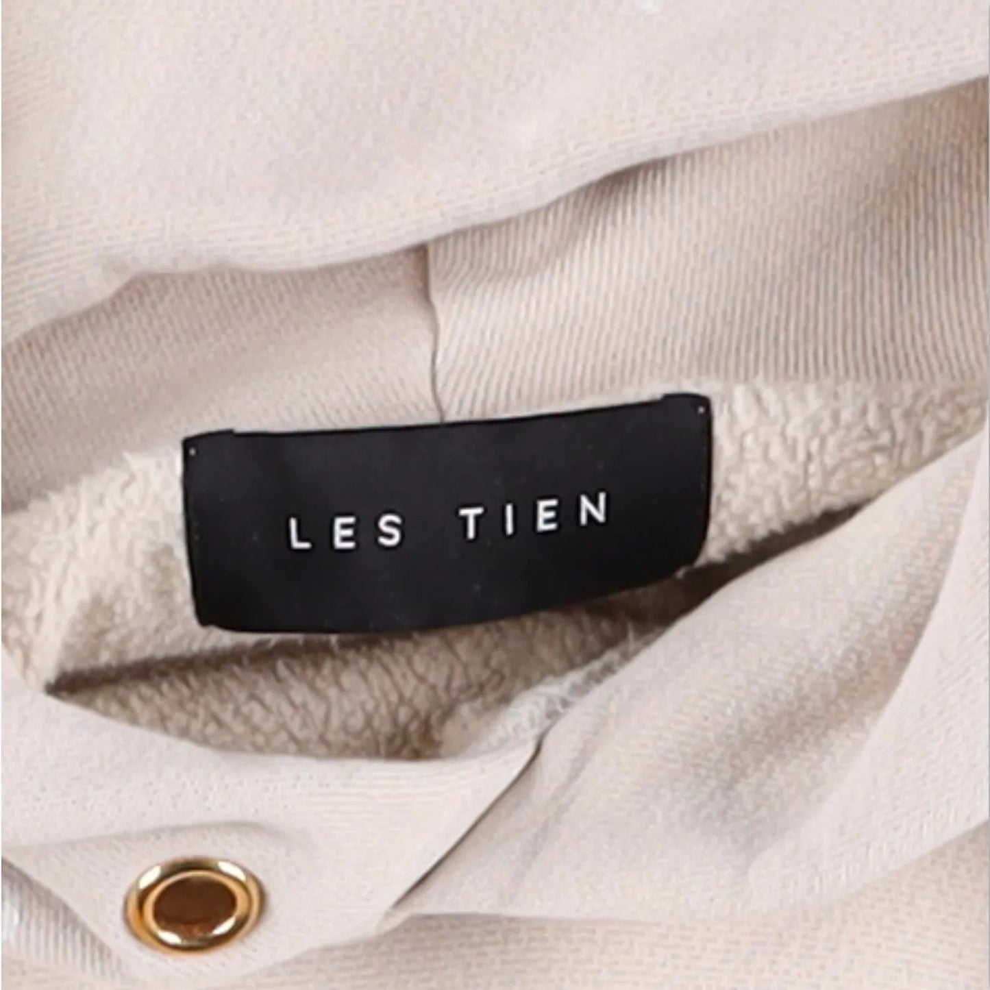LES TIEN Womens Hoodie Cotton Blend Pullover Beige Front Pocket Size L RRP 260 — View 5
