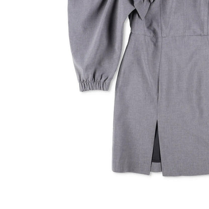 SHUSHU TONG Womens Dress Grey High Neck Puff Sleeve Knee Length Zip 8 RRP 500 — View 3
