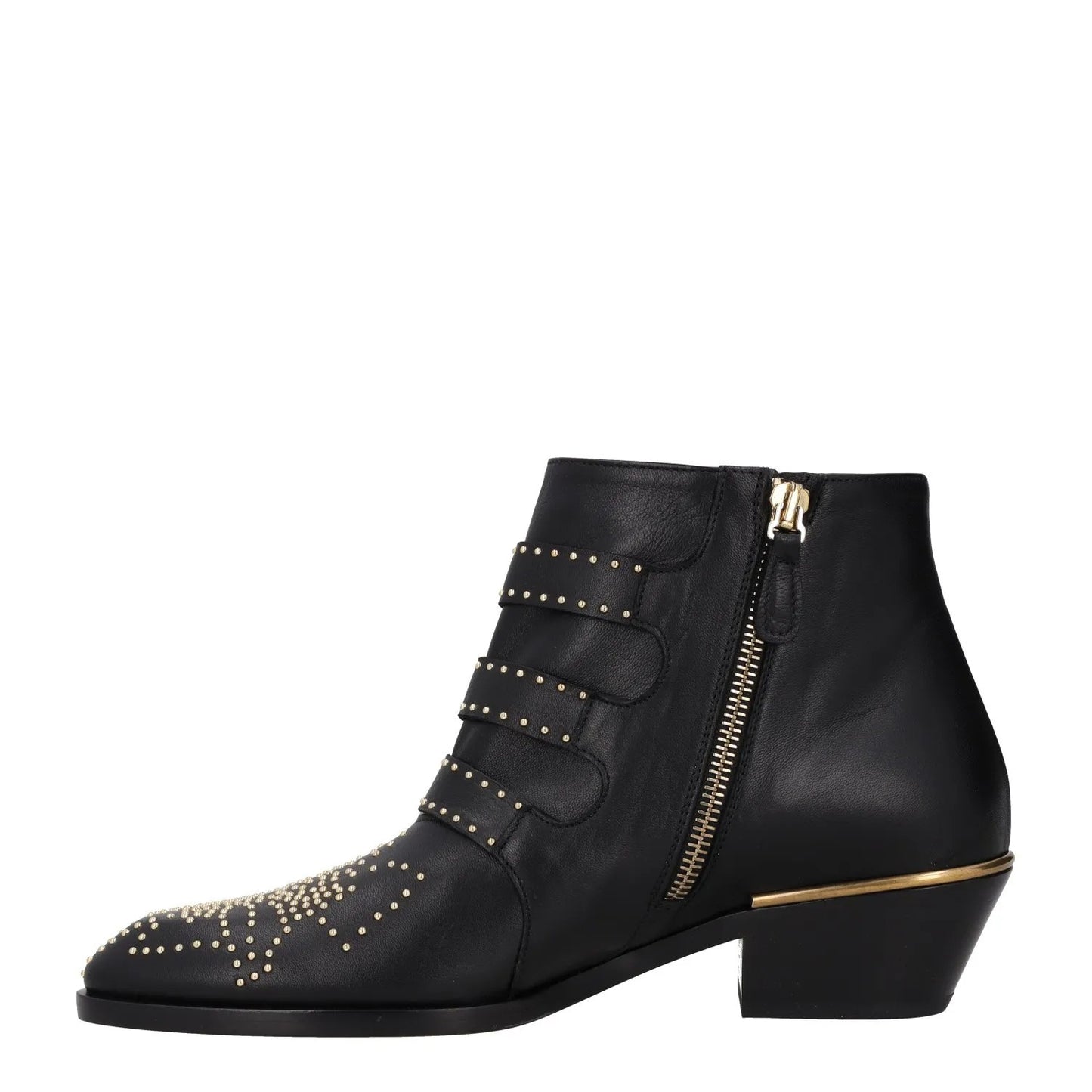 CHLOE Womens Bootie Gold Studded Buckle Black Leather Wedge Heel UK 3 RRP 1000 — View 4