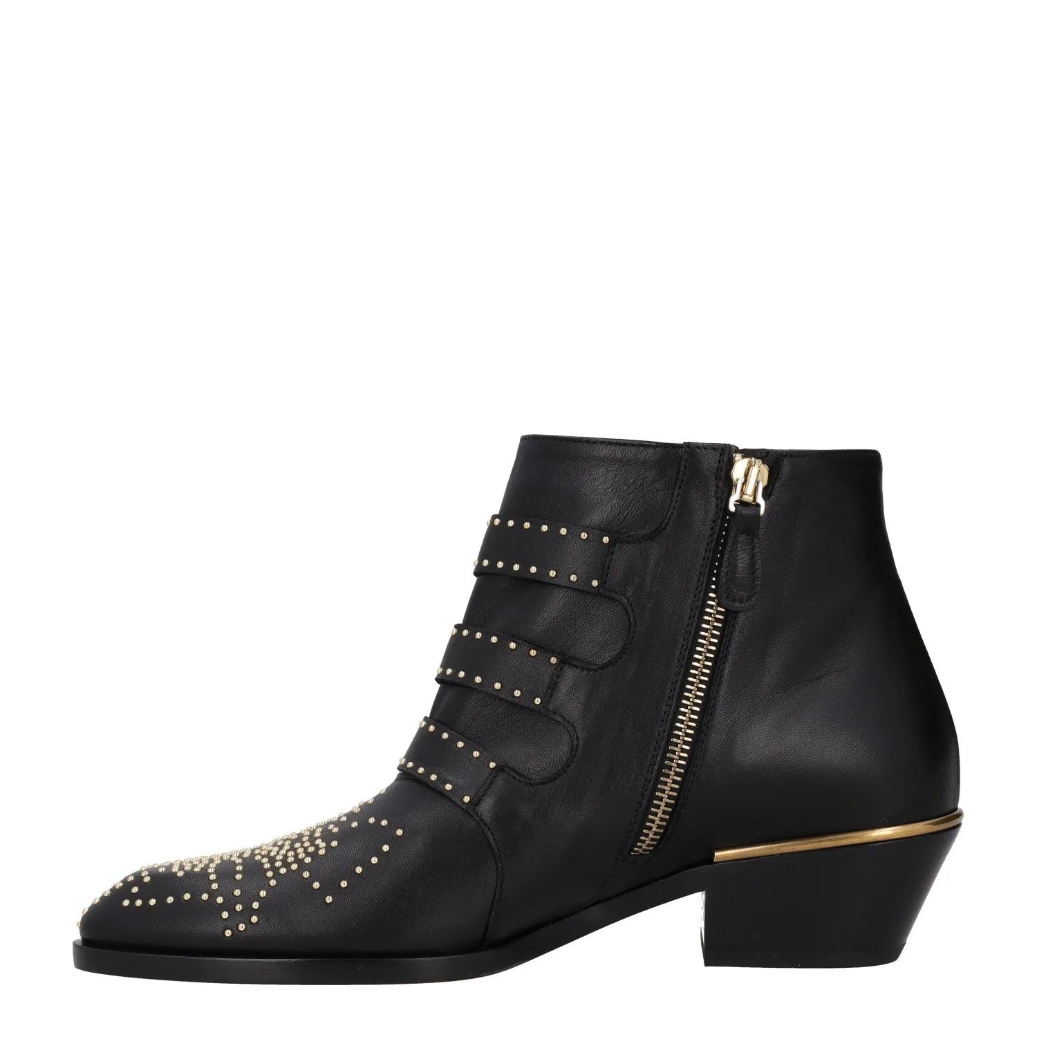 CHLOE Womens Bootie Gold Studded Buckle Black Leather Wedge Heel UK 3 RRP 1000 — View 4