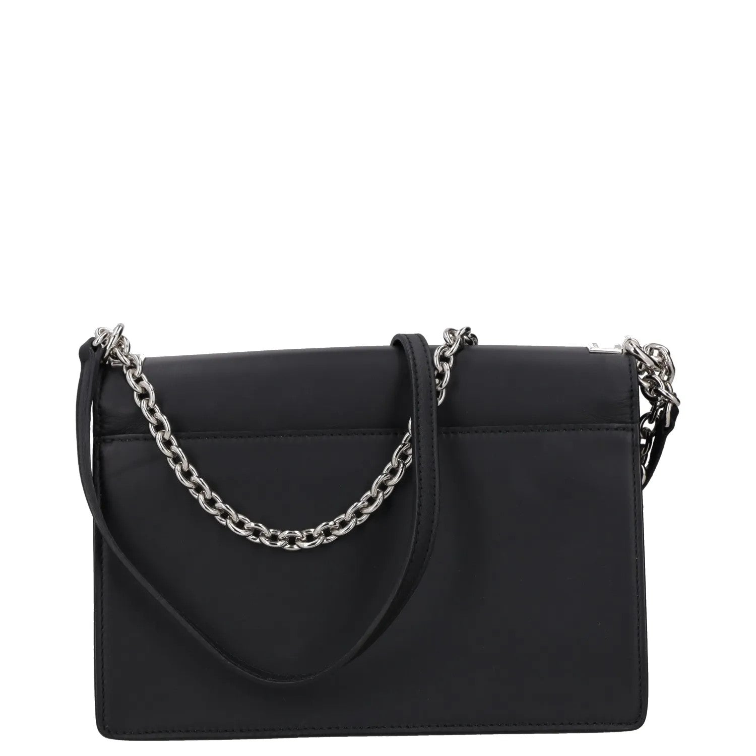 FURLA Womens Shoulder Handbag Black Leather Chain Strap Silver Hardware M RRP250 — View 4
