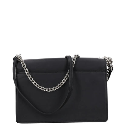 FURLA Womens Shoulder Handbag Black Leather Chain Strap Silver Hardware M RRP250 — View 4