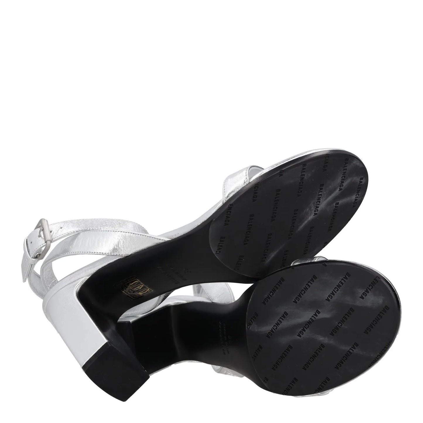 BALENCIAGA Womens Strappy Heels Silver Leather Mid Heel Silver Buckle UK6 RRP650 — View 8