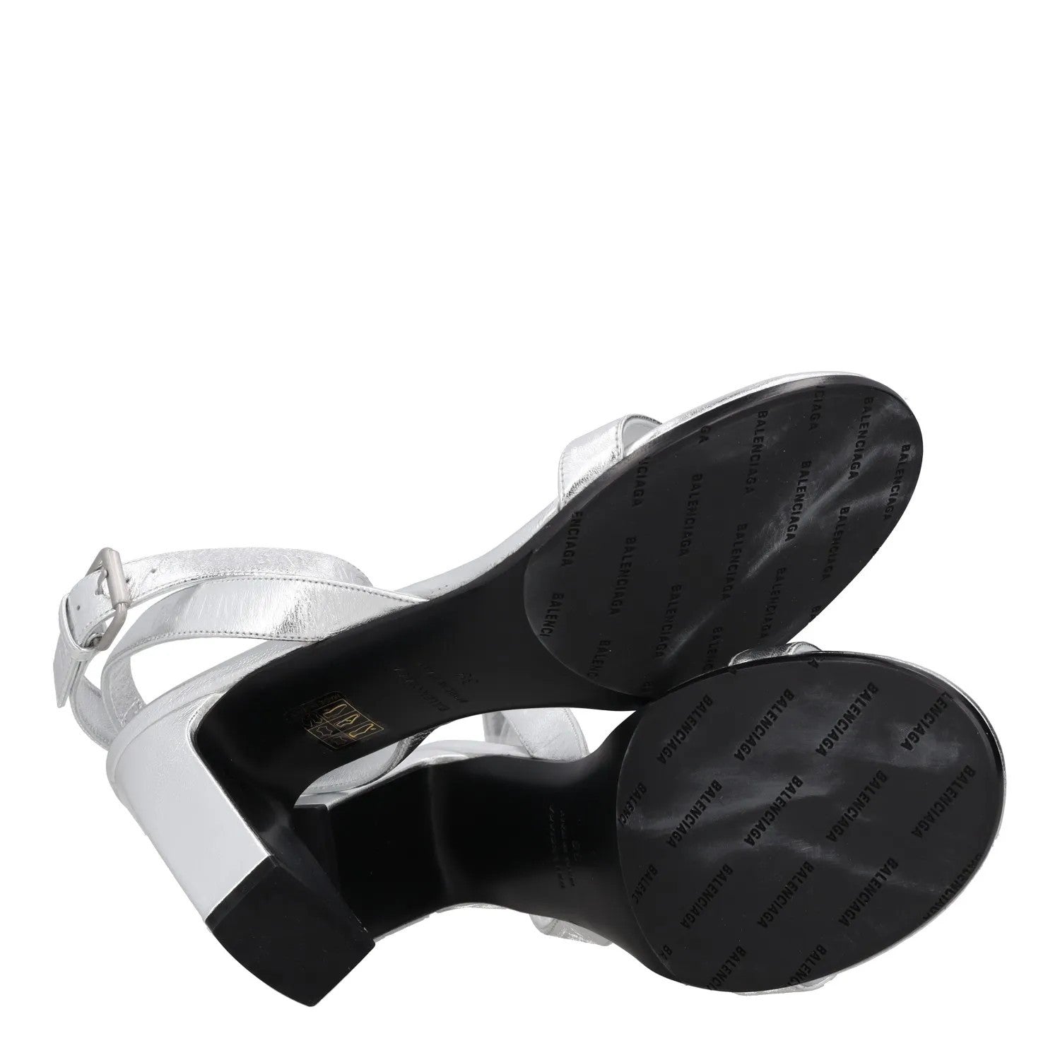 BALENCIAGA Womens Strappy Heels Silver Leather Mid Heel Silver Buckle UK6 RRP650 — View 8