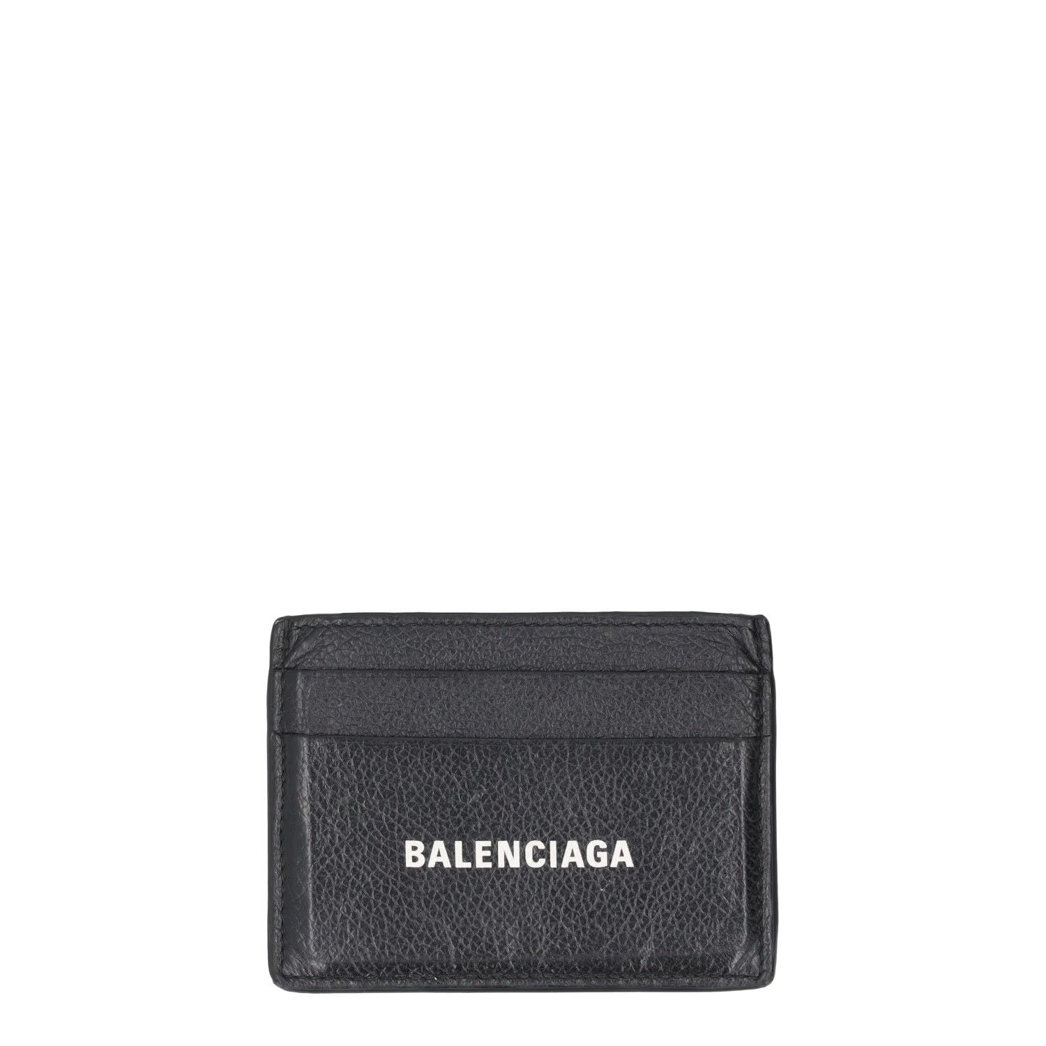 BALENCIAGA Mens Slim Fold Wallet Black Leather Logo Card Holder One Size RRP 225