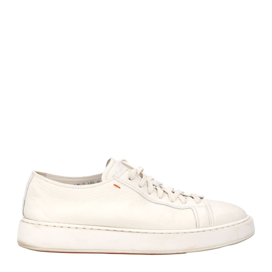 SANTONI Mens Biking Sneakers Lace Up Low Top White Leather UK 7.5 RRP 475