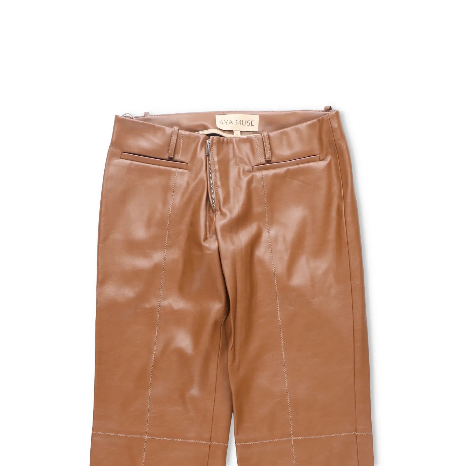 AYA MUSE Womens Cida Pants Straight Leg Low Waist Camel Wide Trousers L RRP 810 — View 2