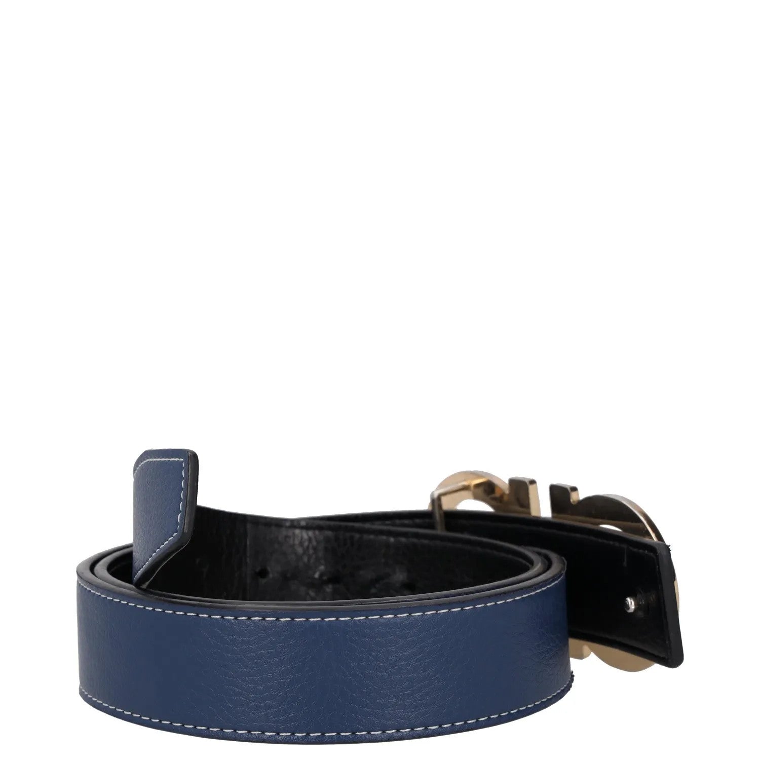 SALVATORE FERRAGAMO Womens Belt Blue Leather Gold Buckle Size 46 RRP 350 — View 5