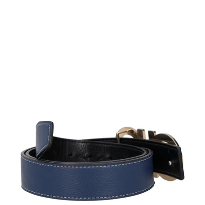 SALVATORE FERRAGAMO Womens Belt Blue Leather Gold Buckle Size 46 RRP 350 — View 5