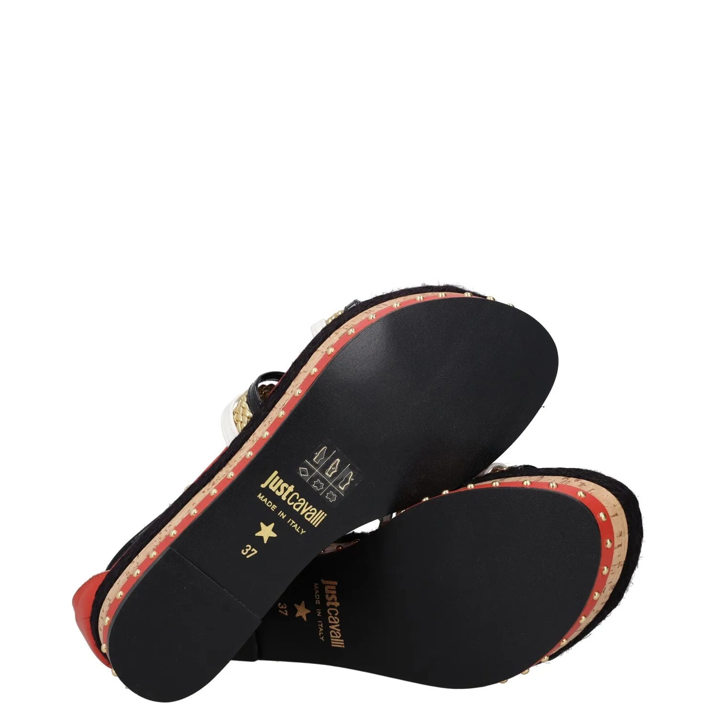 JUST CAVALLI Womens Strappy Sandals Black Red Beige Leather Wedge UK 7 RRP 200 — View 8