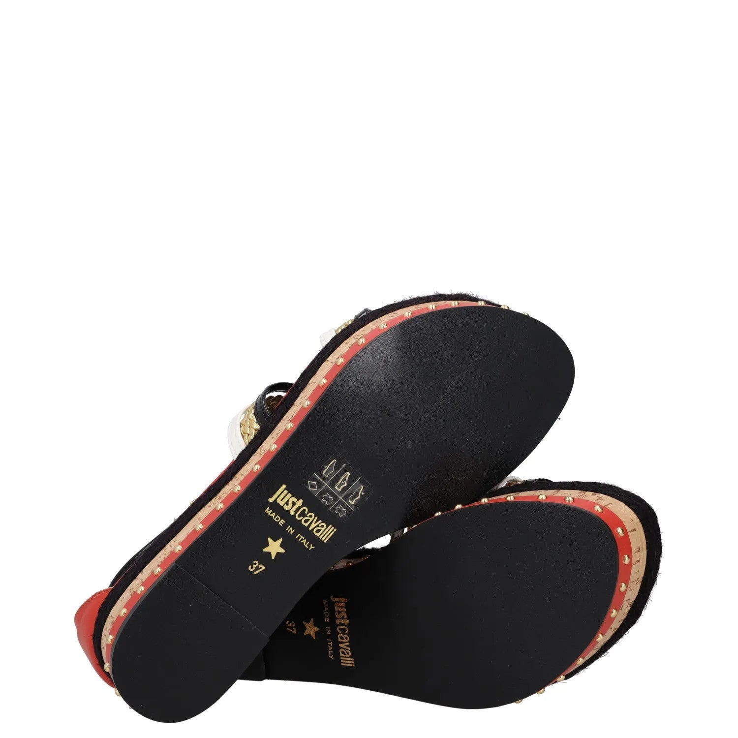 JUST CAVALLI Womens Strappy Sandals Black Red Beige Leather Wedge UK 7 RRP 200 — View 8