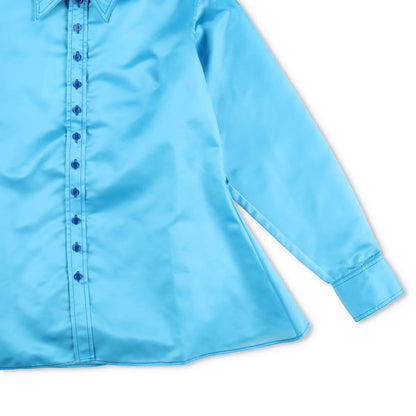 CHRISTOPHER JOHN ROGERS Women Tie Back Satin Shirt Azure Button-Up M RRP1030 — View 4