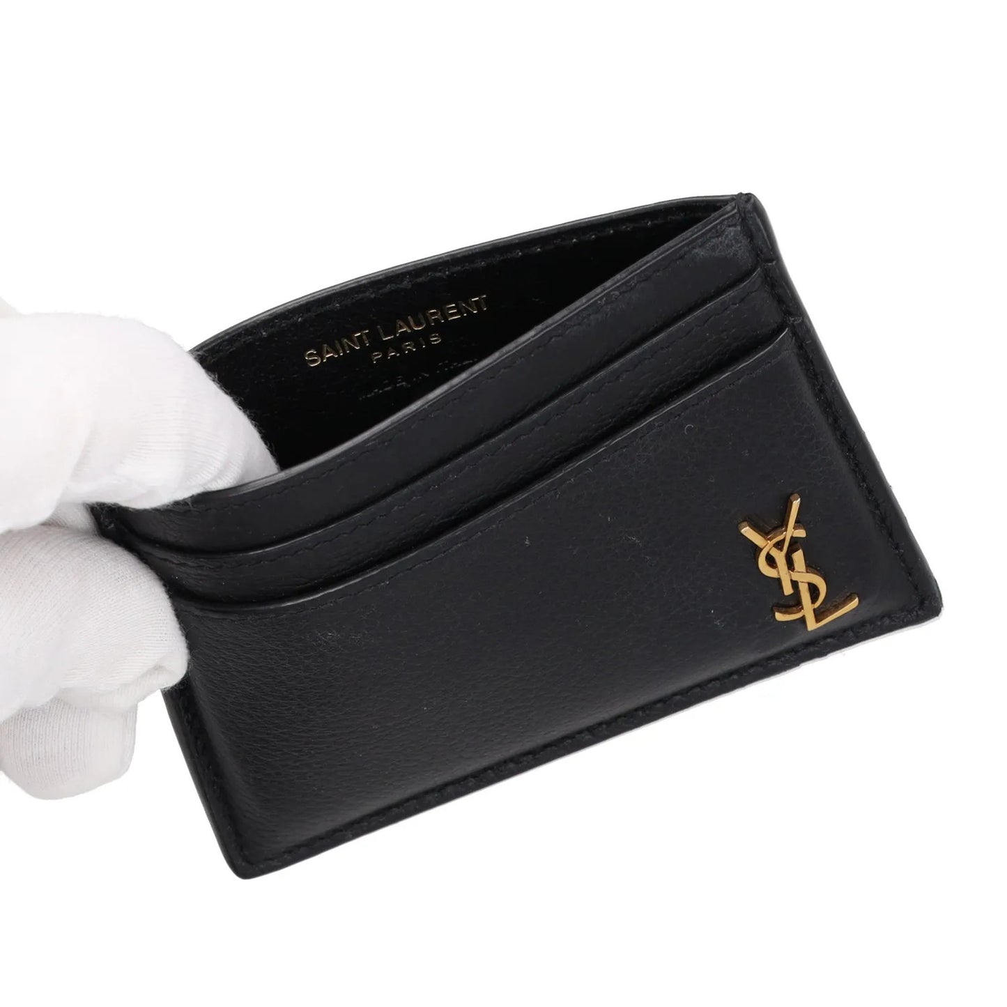 SAINT LAURENT Womens Tiny Monogramme Card Holder Black Gold One Size RRP 190 — View 11