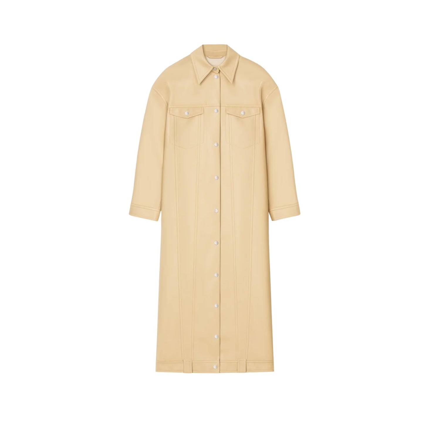 NANUSHKA Women Keano Trench Coat Long Collared Button Up Leather Beige M RRP1475