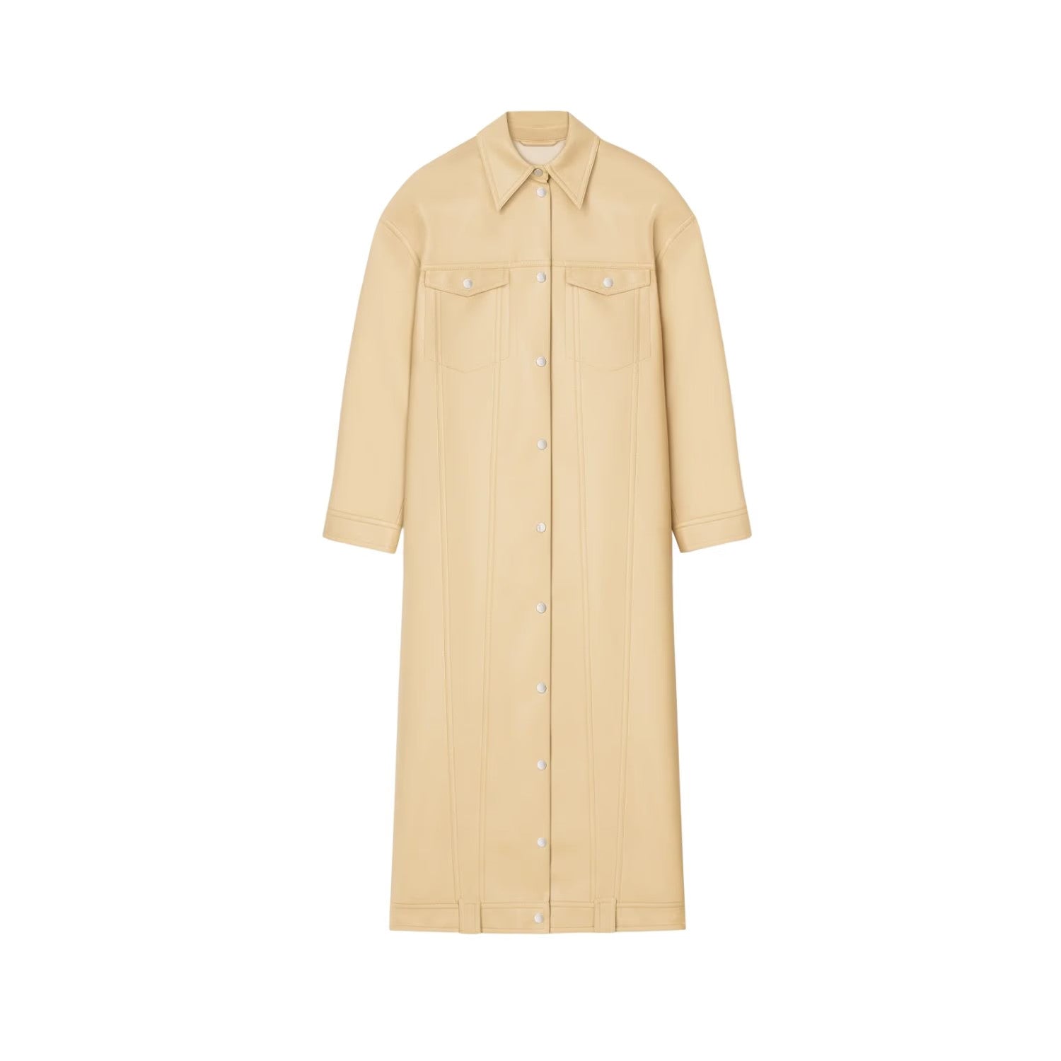 NANUSHKA Women Keano Trench Coat Long Collared Button Up Leather Beige M RRP1475