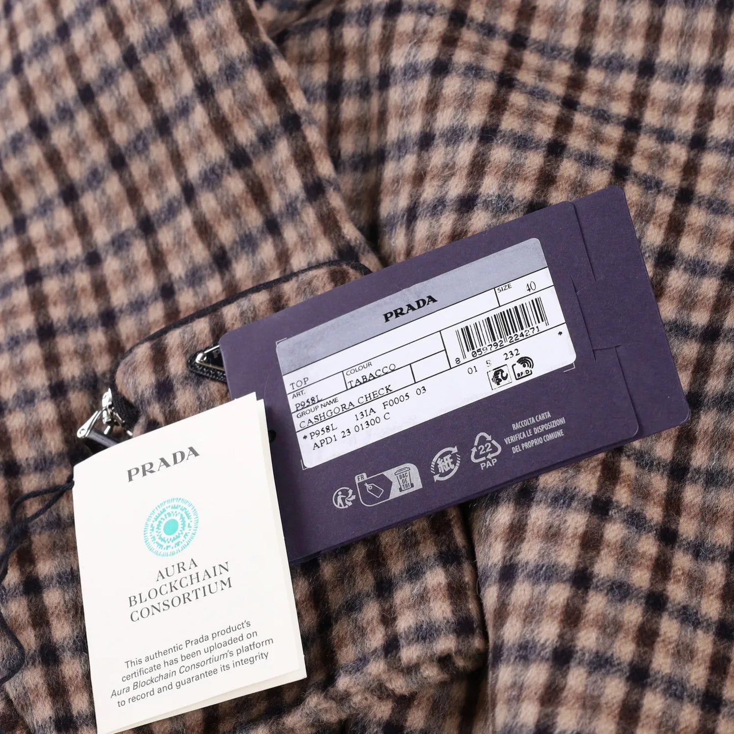 PRADA Womens Blouse V-Neck Long Sleece Check Pattern Brown Size 40 RRP 2830 — View 8