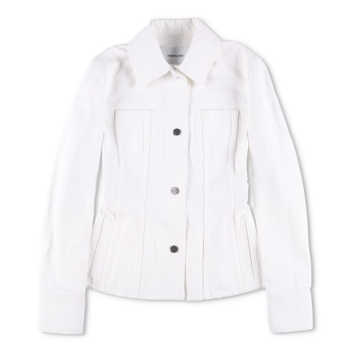 SALVATORE FERRAGAMO Womens Denim Jacket Long Sleeve Buttoned White 36 RRP 1250