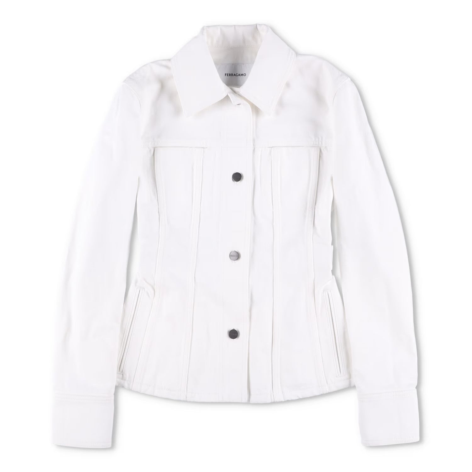 SALVATORE FERRAGAMO Womens Denim Jacket Long Sleeve Buttoned White 36 RRP 1250