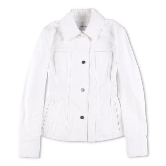 SALVATORE FERRAGAMO Womens Denim Jacket Long Sleeve Buttoned White 36 RRP 1250
