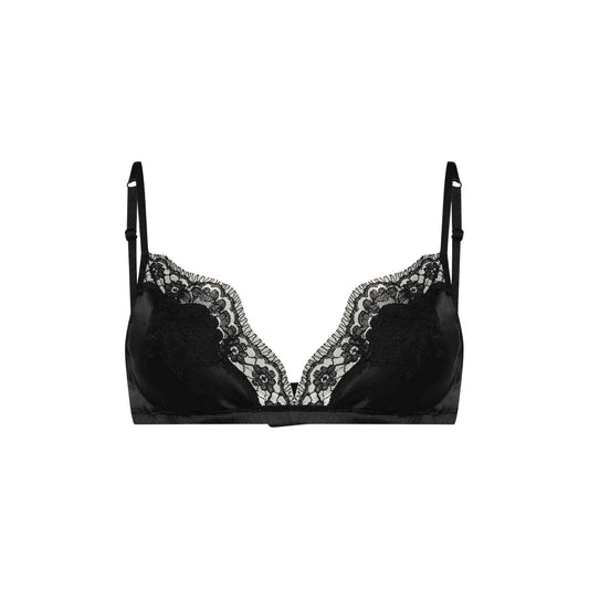 DOLCE&GABBANA Women Softcup Triangle Bra Cross Tie Lace Soft Cup Black XL RRP275
