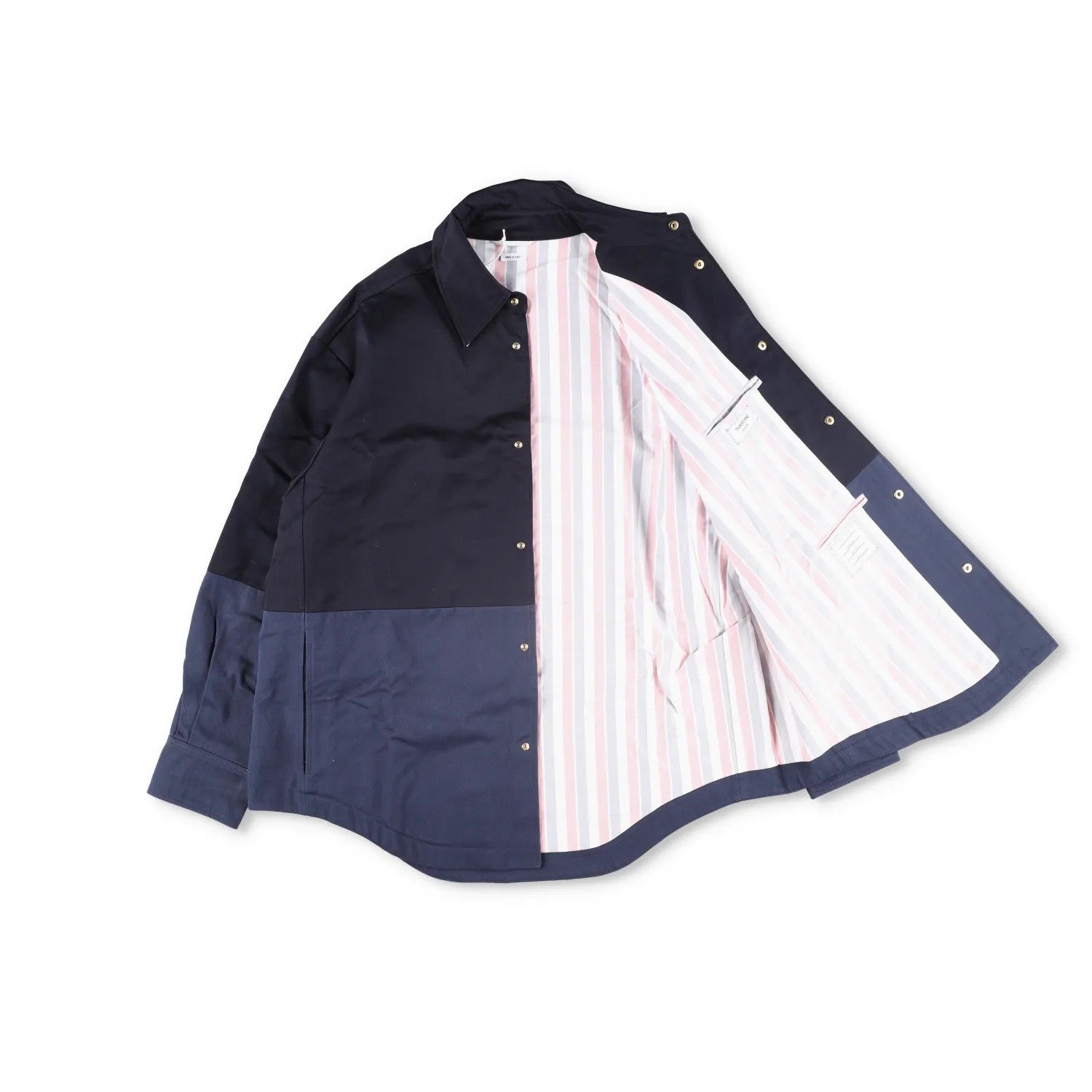 THOM BROWNE Mens Oversized Combo Snap Front Shirt Jacket Black Blue 2 RRP 1840 — View 6