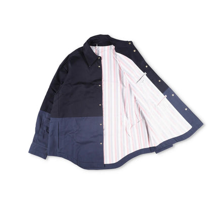 THOM BROWNE Mens Oversized Combo Snap Front Shirt Jacket Black Blue 2 RRP 1840 — View 6