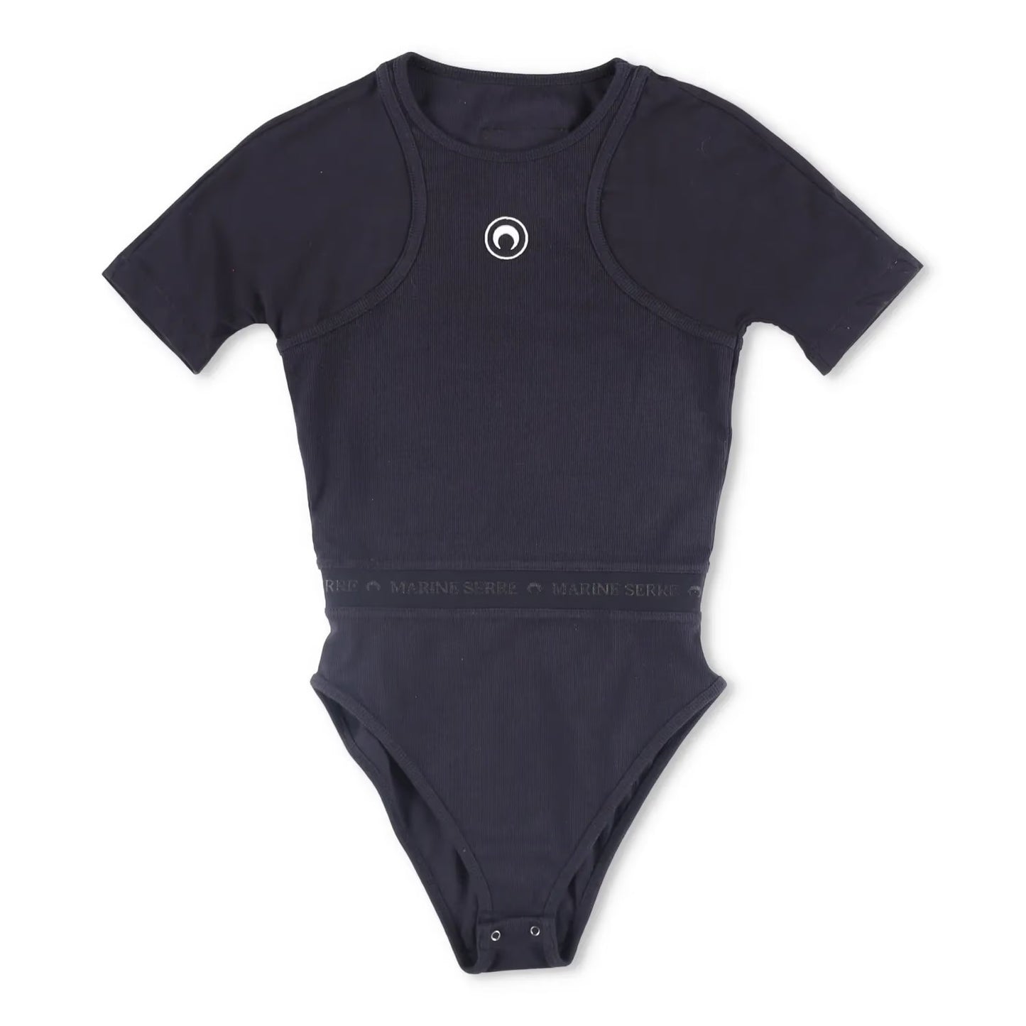 MARINE SERRE Womens Organic Cotton Rib 2X2 One-Piece Bodysuit Black XS RRP 260