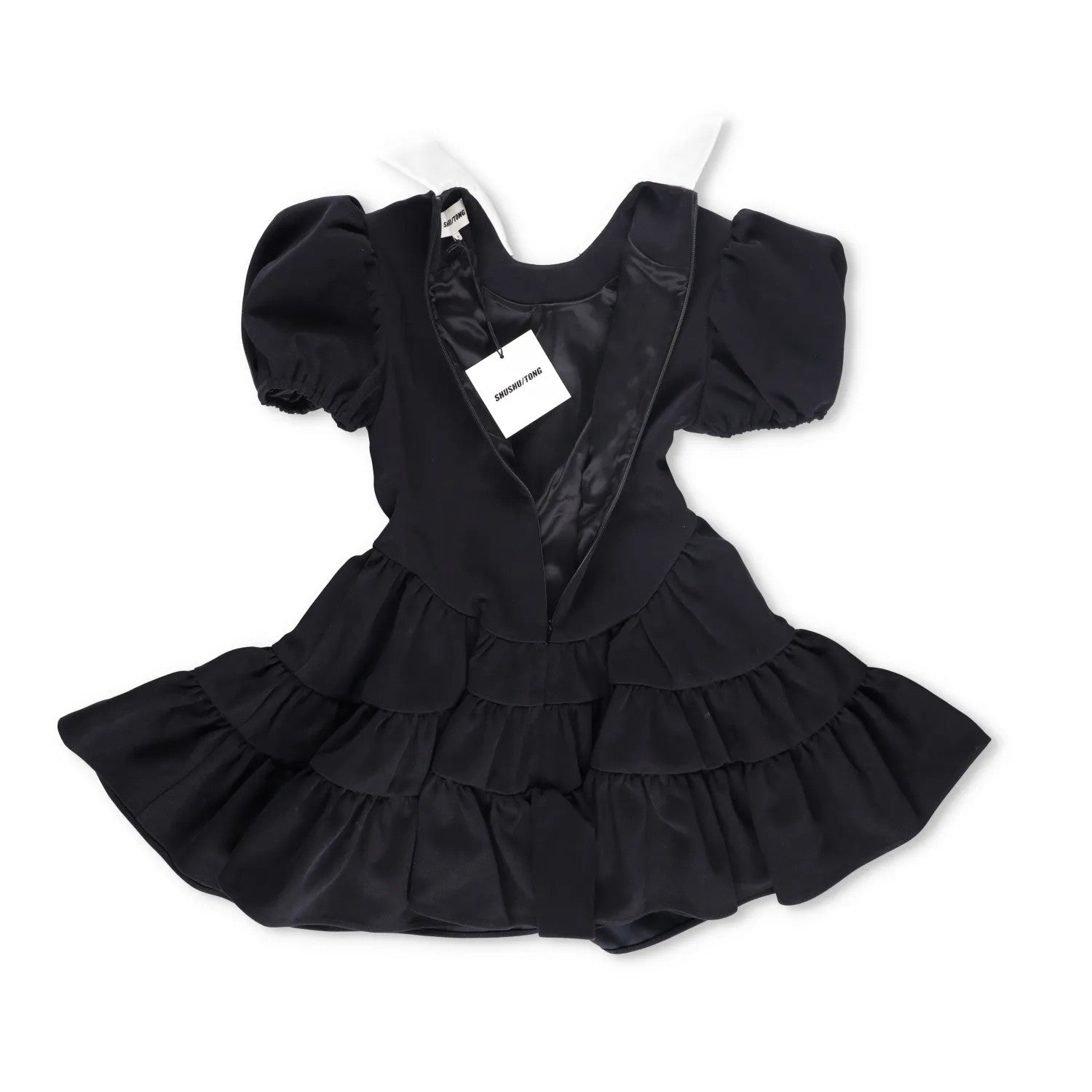 SHUSHU TONG Womens Fit & Flare Dress Black Puff Sleeve Ruffle Collared 8 RRP 650 — View 8