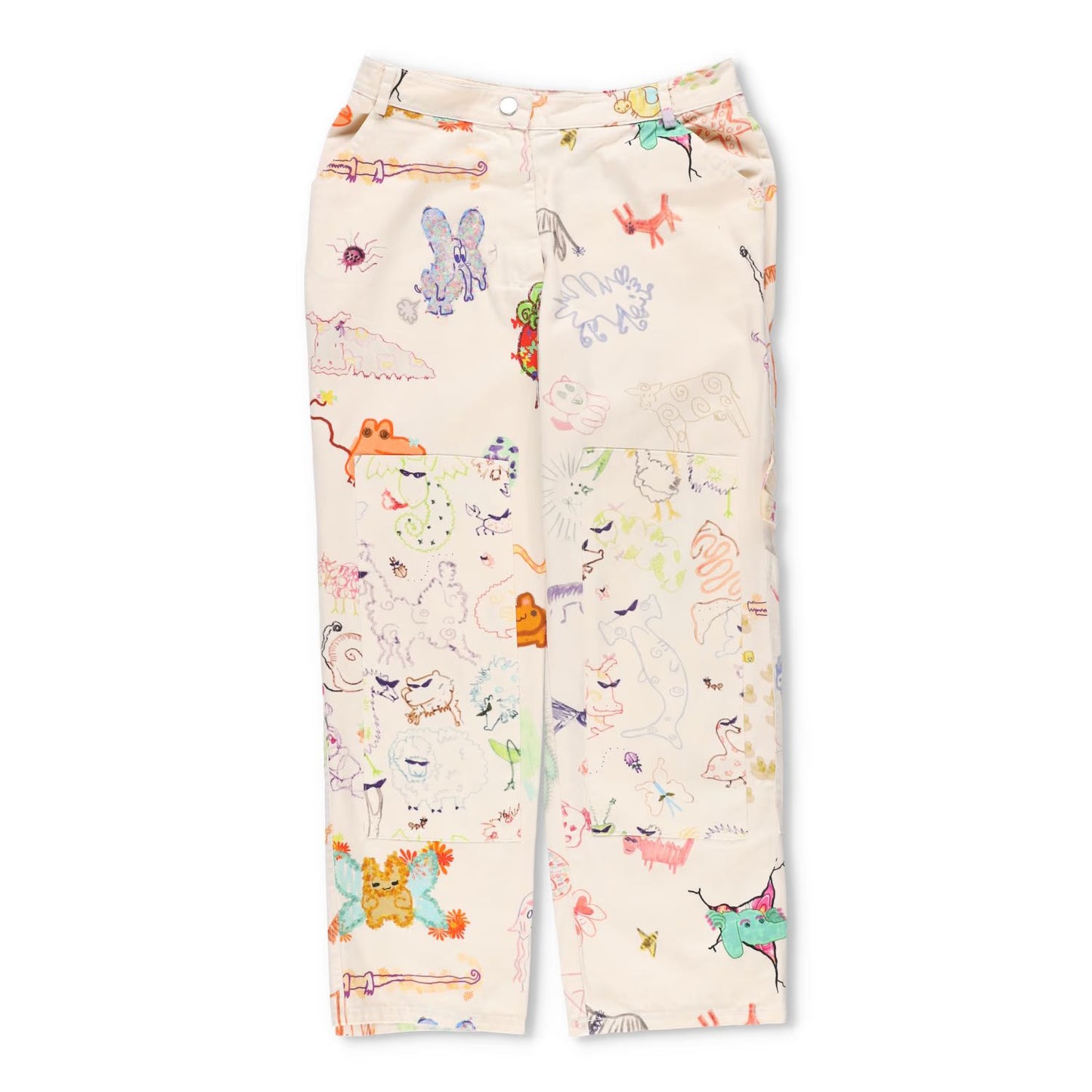 COLLINA STRADA Trousers White Artistic Print Flat Front Cotton Size M RRP 450