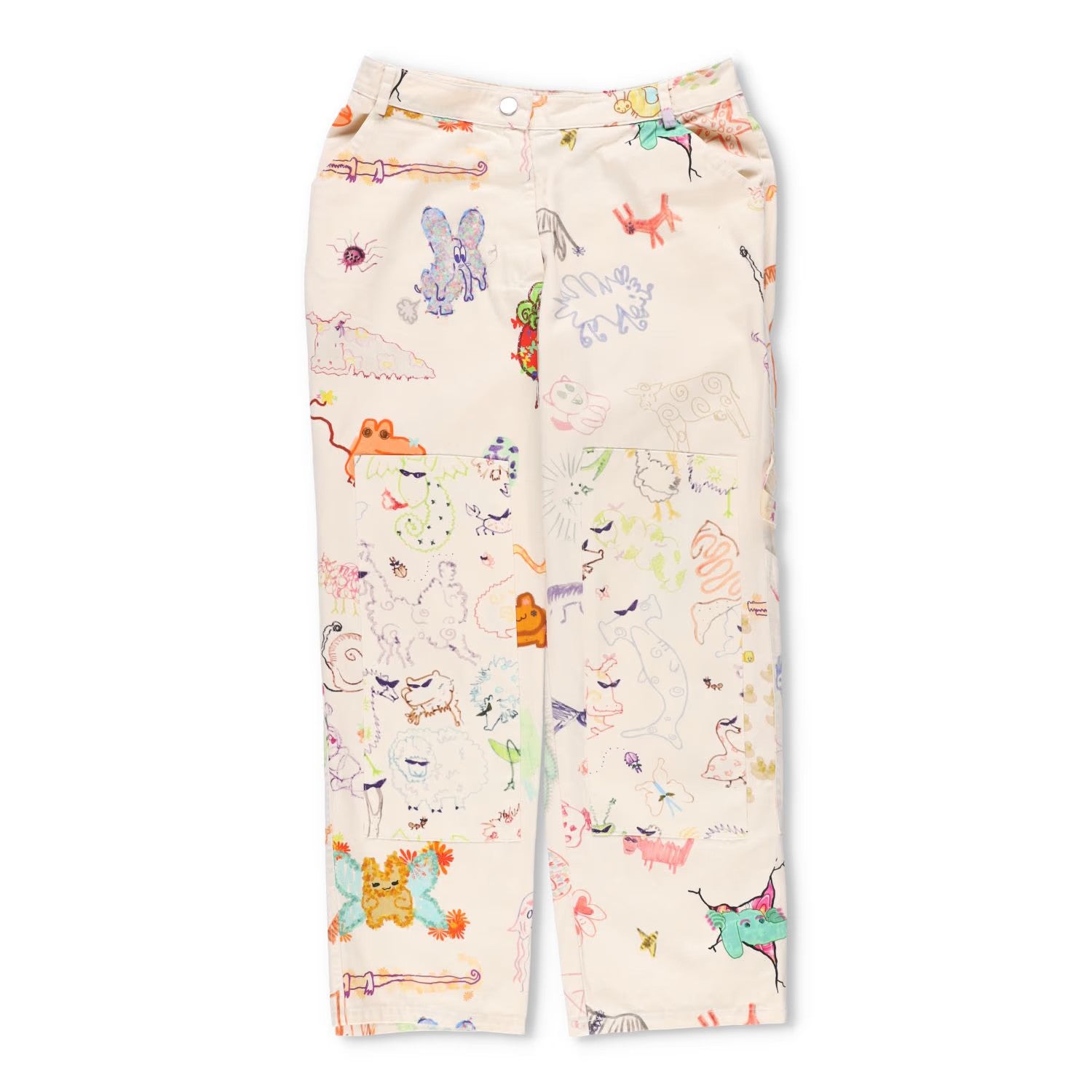 COLLINA STRADA Trousers White Artistic Print Flat Front Cotton Size M RRP 450