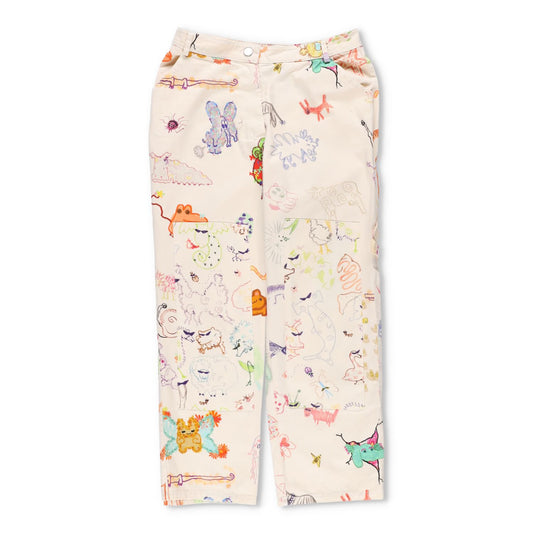 COLLINA STRADA Trousers White Artistic Print Flat Front Cotton Size M RRP 450