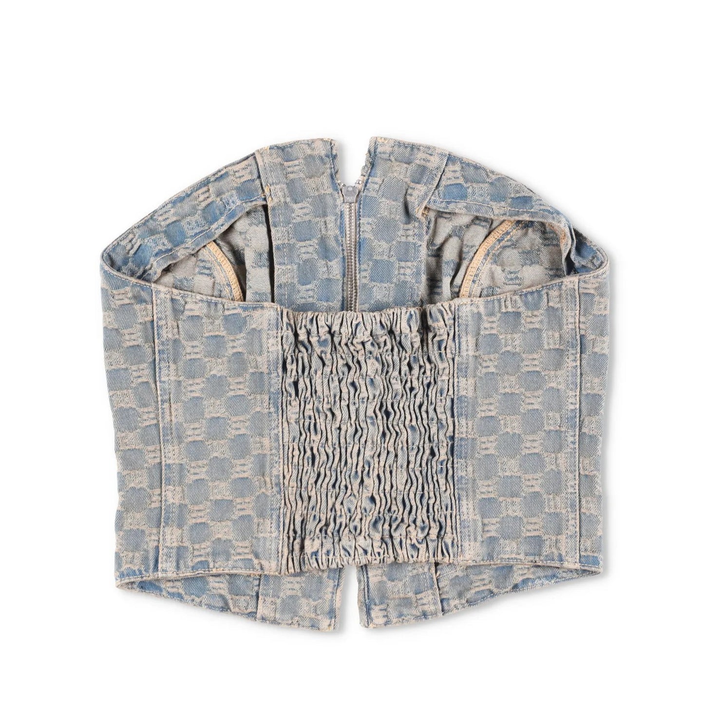MISBHV Womens Jacquard Denim Monogram Corset Top Blue Cotton Size XL RRP 285 — View 5