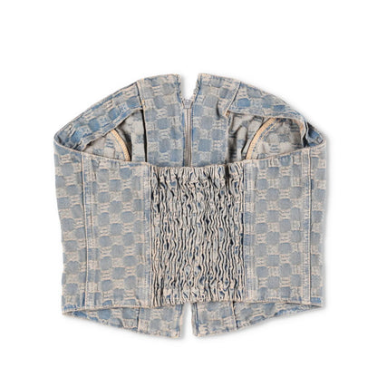MISBHV Womens Jacquard Denim Monogram Corset Top Blue Cotton Size XL RRP 285 — View 5