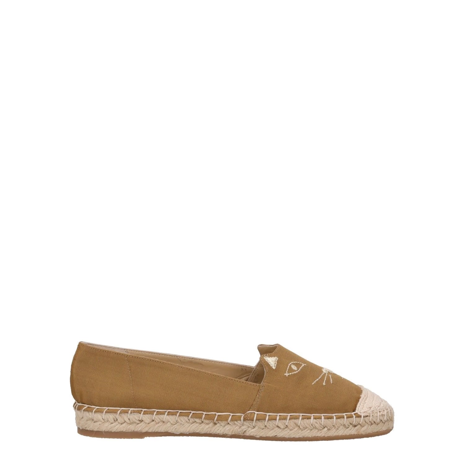 CHARLOTTE OLYMPIA Womens Kitty Espadrilles Fabric Printed Tan Brown UK8 RRP 425