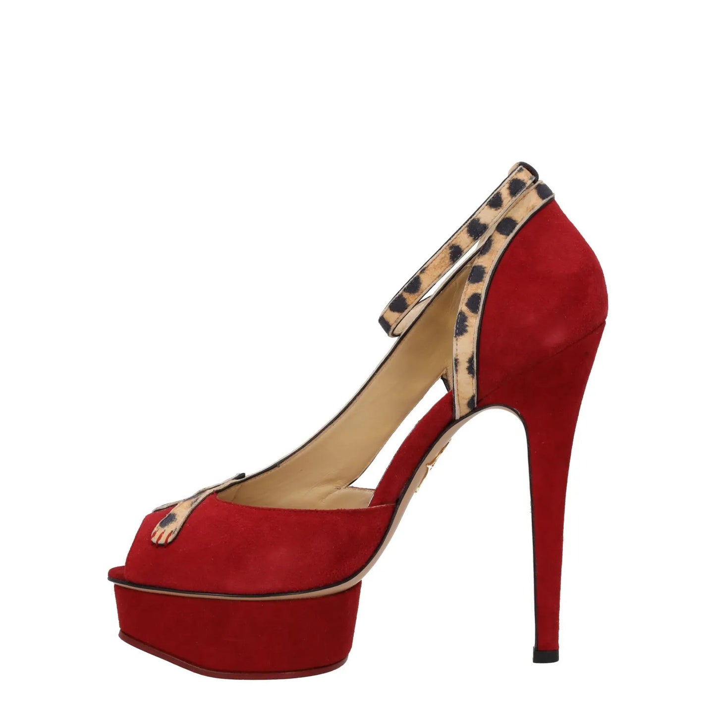 CHARLOTTE OLYMPIA Womens Leopardess Pump Suede Courts Red Comb 38 RRP 775 — View 4
