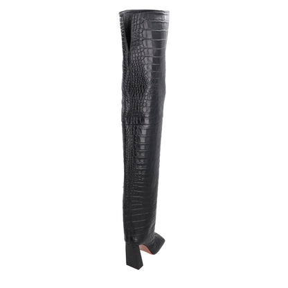 AMINA Womens Marine 95 High Heel Square Toe Thigh High Boot Croc UK 5 RRP 1650 — View 6