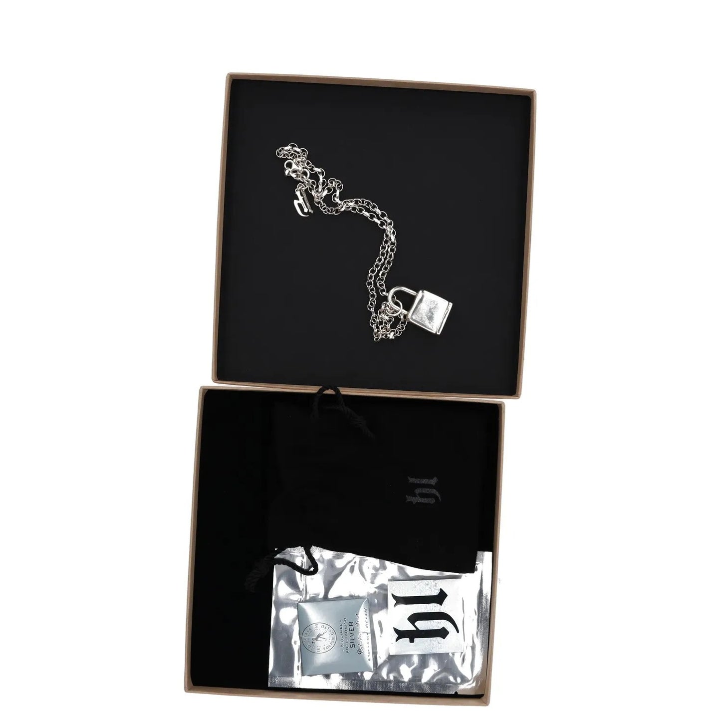 HATTON LABS Mens Chain Necklace Silver Lock Pendant Size 50 cm RRP 325 — View 3