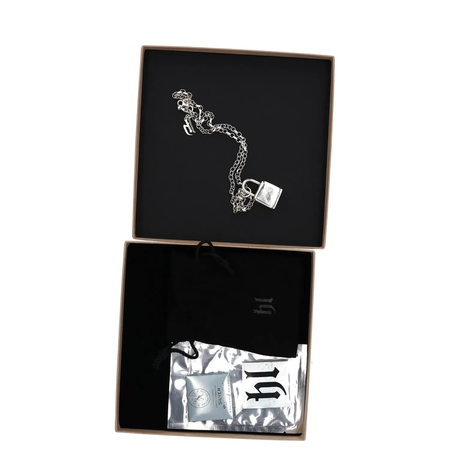 HATTON LABS Mens Chain Necklace Silver Lock Pendant Size 50 cm RRP 325 — View 3