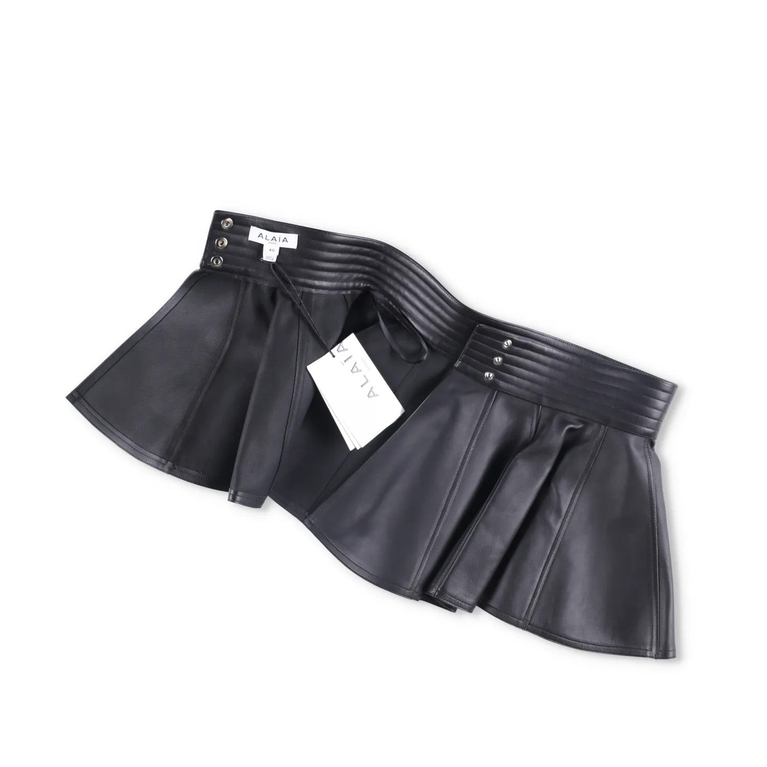 ALAIA Womens Mini Skirt Belt Pleated Nappa Leather Black Size 40 RRP 2529 — View 6