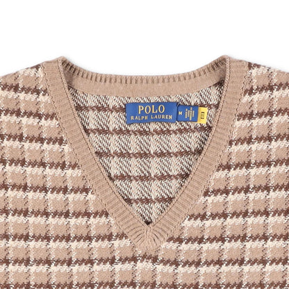 POLO Mens Knit Vest Beige Brown Check Pattern V-Neck Sleeveless Size M RRP 145 — View 5