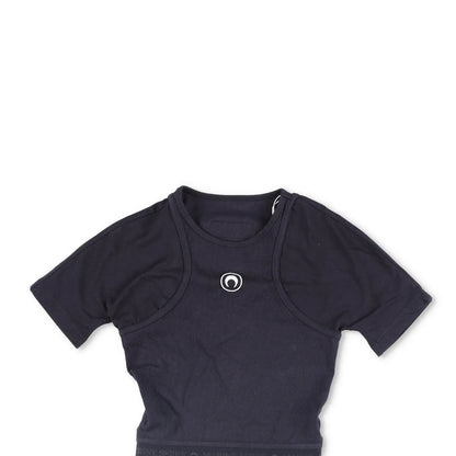 MARINE SERRE Organic Cotton Rib 2X2 Body Black Bodysuits Size XS RRP 260 — View 2
