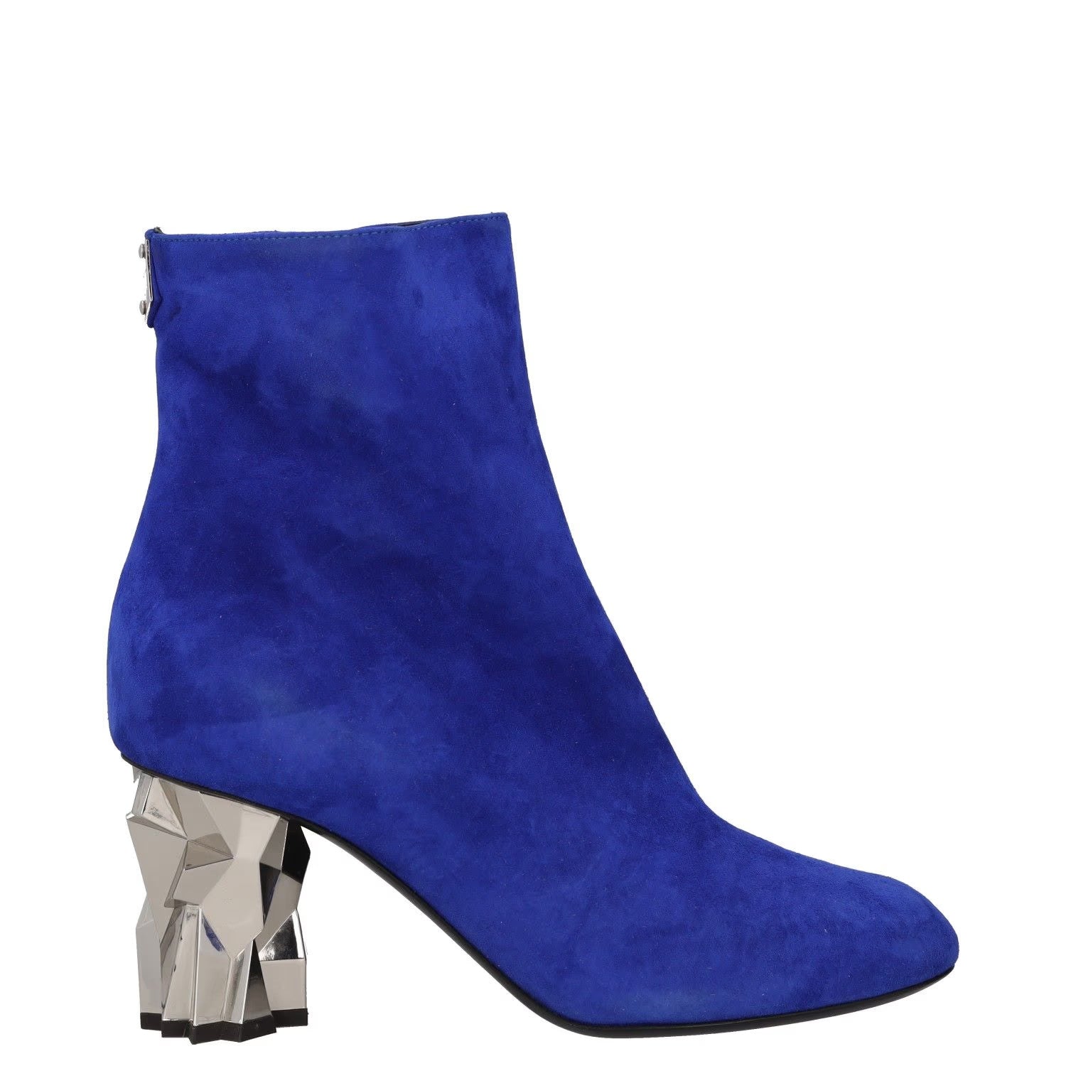 GIUSEPPE ZANOTTI Womens Ankle Boots Blue Leather Metallic Heel Zip UK 4 RRP 400