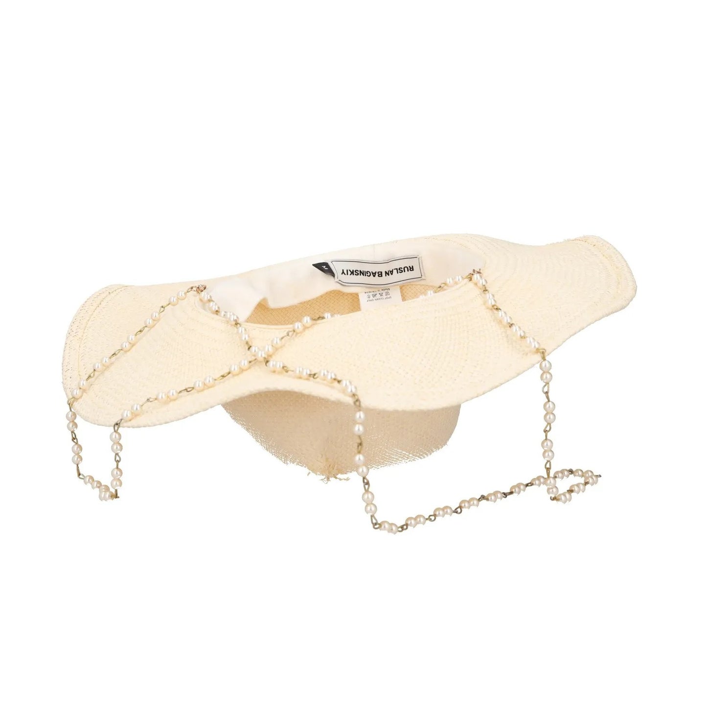 RUSLAN BAGINSKIY Womens Double Chain Strap Fedora Hat White Size M RRP 300 — View 11