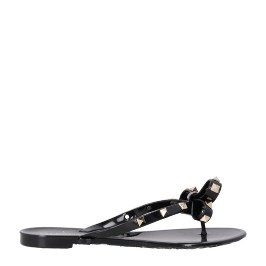 VALENTINO Womens Rockstud Collection Black PVC Flat Sandals Open Toe EU36 RRP380