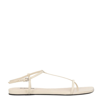 JIL SANDER Womens Thong Sandals Leather Square Toe White UK 7 RRP 667.9