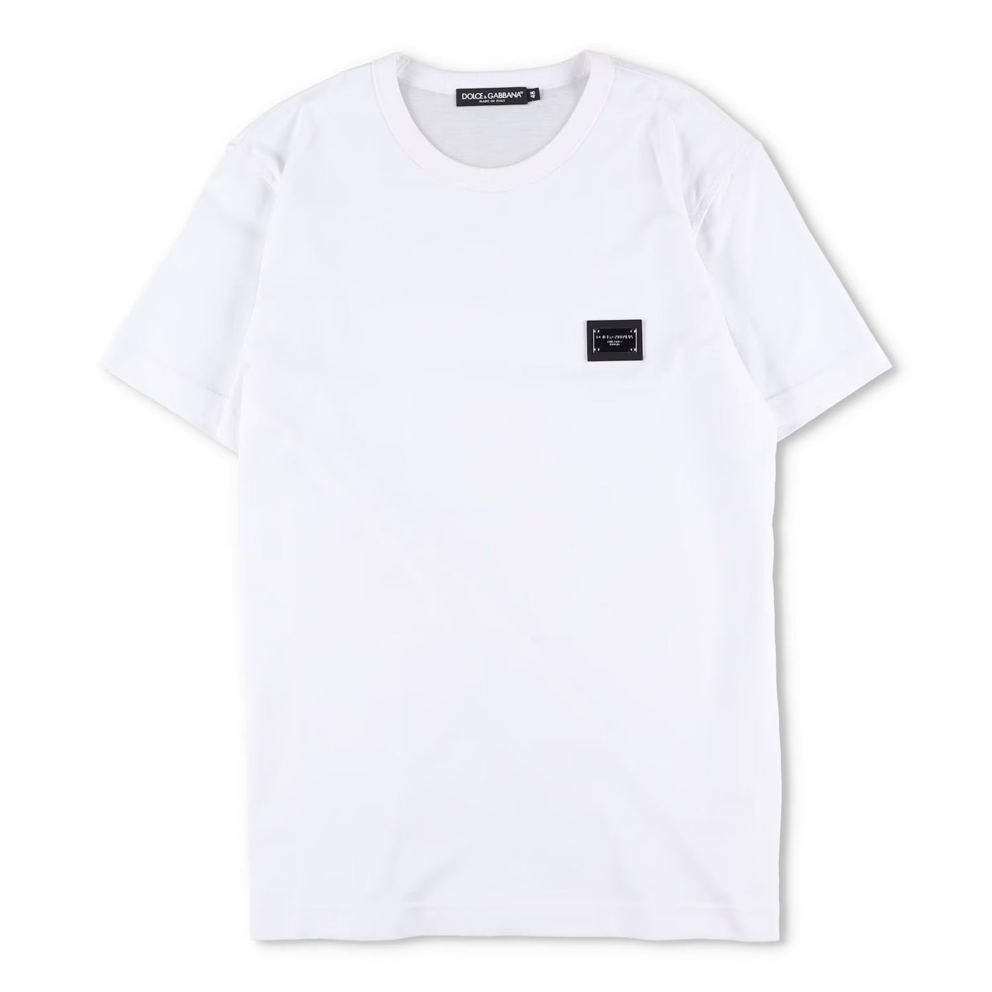 DOLCE & GABBANA Mens T-Shirt White Short Sleeve Crew Neck Plaque Size 48 RRP 485