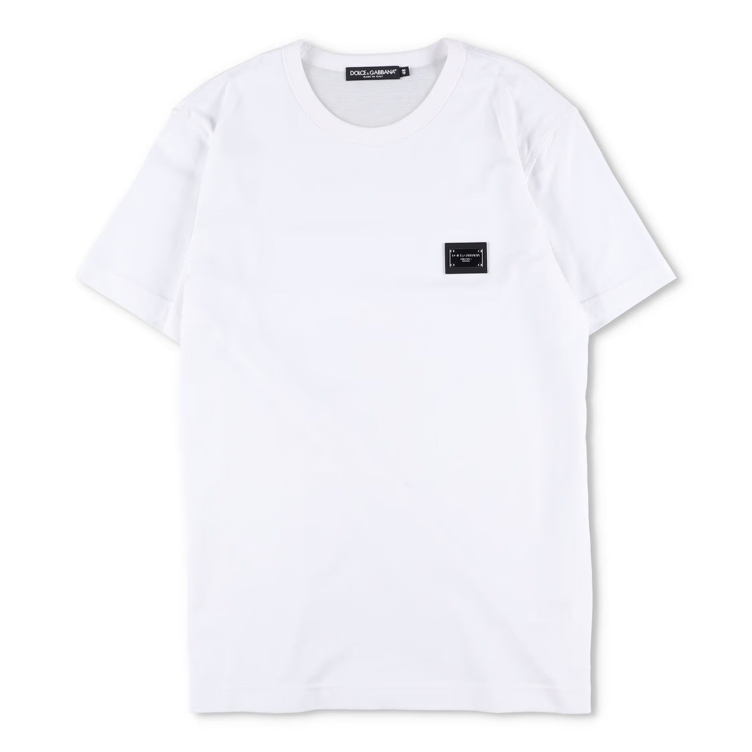 DOLCE & GABBANA Mens T-Shirt White Short Sleeve Crew Neck Plaque Size 48 RRP 485